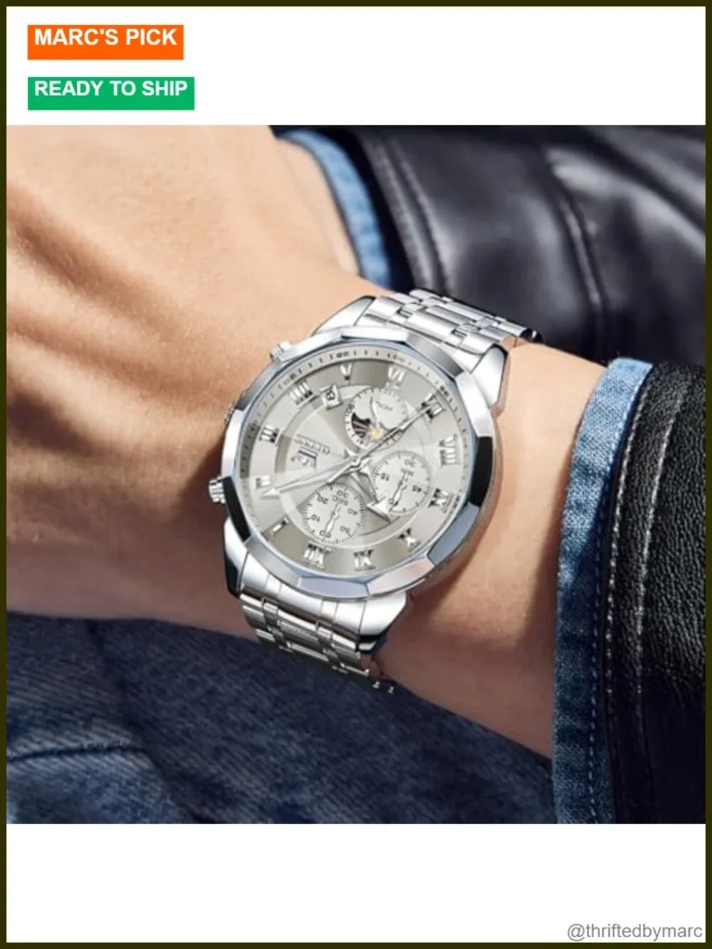 Men's Quartz Chronograph Dress Watch - Luminous Date Stainless Steel